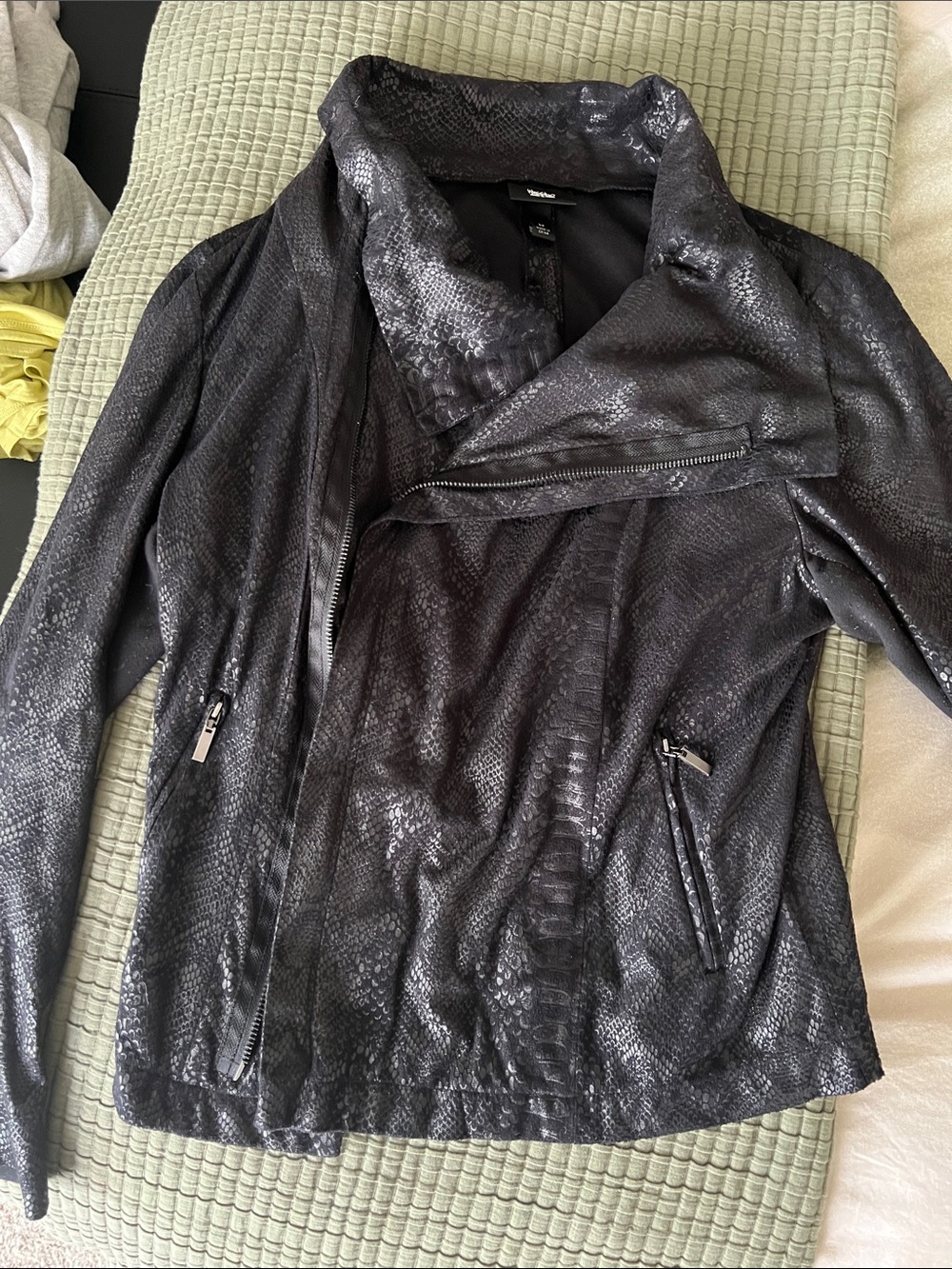 Women’s Black Snake-Print Asymmetrical Moto Jacket